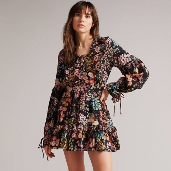 NWT Ted Baker HENDRIA MINI DRESS WITH RUFFLE DETAILS Size 0/ XS - Picture 1 of 15